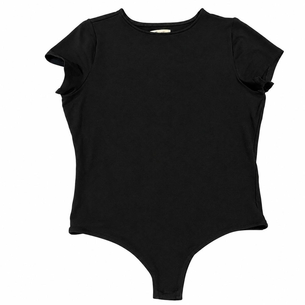 Madewell Cap Sleeve Bodysuit XL Preppy Minimalist Capsule Black Layers
